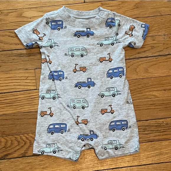 Garanimals Other - Garanimals Gray Romper with Blue and Green Vehicles